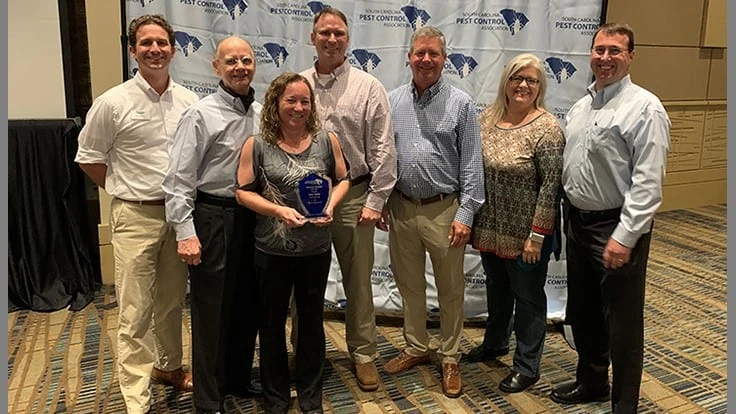 (Left to right): Administrative Professional of the Year Renee Tucker, Terminix Piedmont Region Manager Randy Hunter, Terminix President Scott Fortson, Terminix Director of Branch Administration Cheryl Raven, Terminix VP of Human Services Rion Cobb.