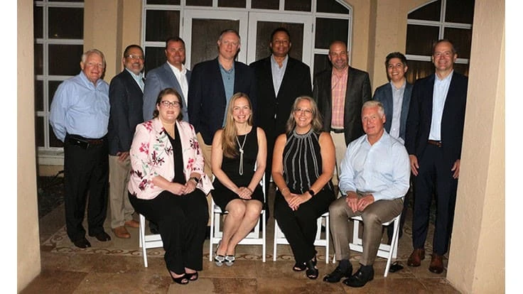 The 2021-2022 RISE (Responsible Industry for a Sound Environment)® Governing Board members are pictured from left standing: Bill Culpepper, SePRO Corporation; Jose Milan, Bayer; Todd Mason, Sipcam Agro USA; Brian Rowan, SiteOne Landscape Supply; Daryl Allen, Corteva Agriscience; Blaine Pinkerton, Nufarm Americas, Inc.; Nadia Sinno, FMC Corporation; and Scott Lazarczyk, SBM Life Sciences. Seated: Stephanie Jensen, Chair, BASF; Megan Provost, RISE President; Karen Larson, Treasurer, Clarke; and John Johnson, Prokoz, Inc. Not pictured: John Smith, Vice Chair, AMGUARD Environmental Technologies; Kathy Bishop, Lebanon Seaboard Corporation; and Scott Reasons, Syngenta.