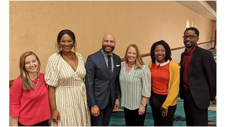 Pictured (from left to right): Dr. Brittany Campbell, PhD staff liaison to the Diversity Council; Fhallon Ware-Gilmore PhD candidate and scholarship recipient; Joel Nolasco, NPMA Diversity Council Chair, NPMA Board Member, and Owner of NuBorn Pest Control in New York; Dominique Stumpf, CEO of NPMA; Kristen (Joy) Adkins, master’s student in entomology and scholarship recipient; and Ian Smith, MANRRS representative.