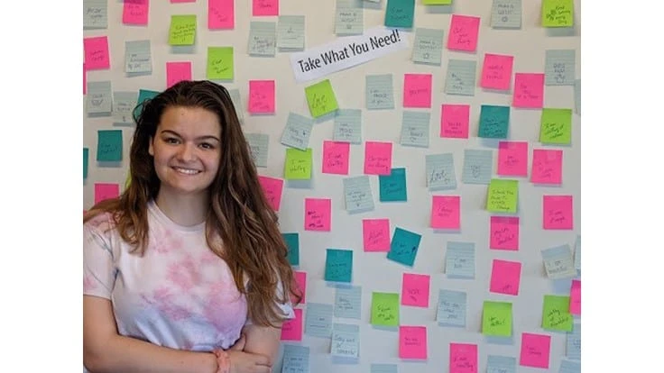 Delia Cote, recipient of the Fox Pest Control Scholarship in 2021, with her project that helped encourage those visiting the non-profit Hope for NH Recovery.