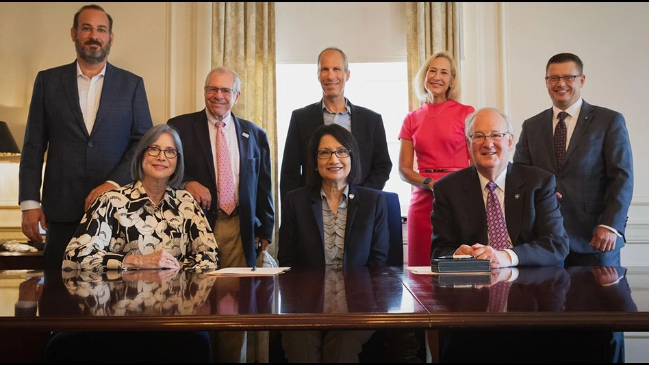 From the Aug.17 ceremony, left to right: Jed Hammel, Dena Hammel, Elliott Weinstein, Neeli Bendapudi, Boaz Dvir, Marie Hardin, Vic Hammel, Rich Bundy.