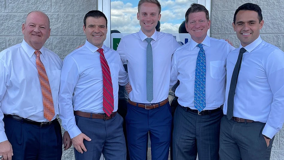 Pictured (l to r): Ed Dougherty, Executive Vice President and COO of Massey Services, Adam Villareal, Owner, Insight Pest Solutions, Zachary McKinley, Owner/Operator, Insight Pest Solutions, Tony Massey, President and CEO, Massey Services and Milo Leakehe, Owner & Operator, Insight Pest Solutions. 