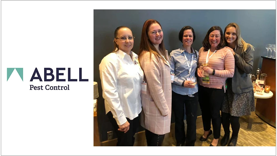 Abell Pest Control colleagues at a Professional Women in Pest Management (from left to right) Cindy Uden, Sara Cromwell, Corrine Down, Dusana Bondy and Elizabeth Abell.