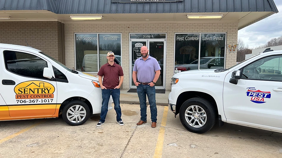 Pictured left is Joshua Sheppard, former owner of Sentry Pest Control, and Brandon Pelfrey, owner/CEO of Team Pest USA.