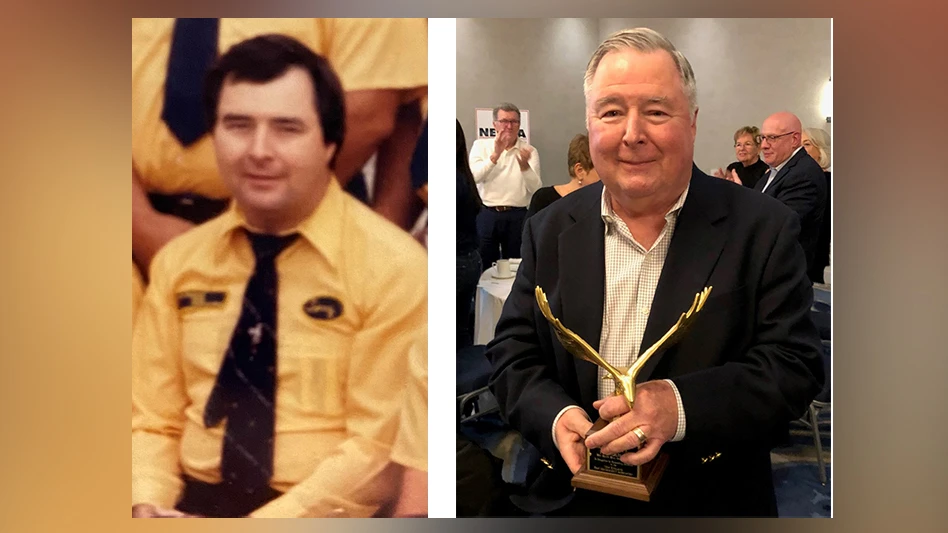 Tony DeJesus circa mid-1980s (left) and recently with the Bartlett W. Eldredge award.