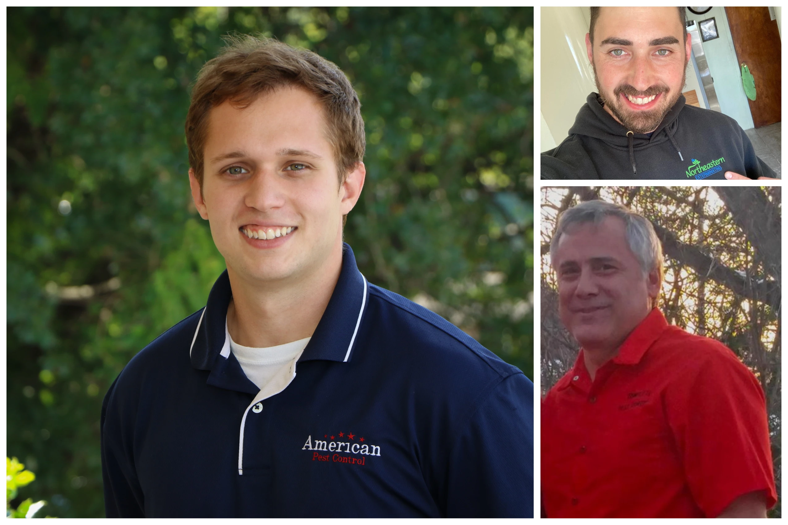Caleb Bales, business development specialist for American Pest Control (left), James Molluso, technician for Northeastern Exterminating (top) and Russell Rusiski, owner of Complete Pest Control Services, Pittsburgh, Penn. (bottom).