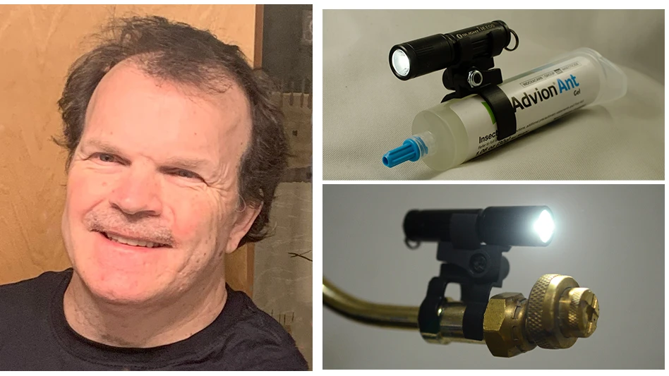 Don Nilan created flashlight mounts for bait tubes (top) and spayers.