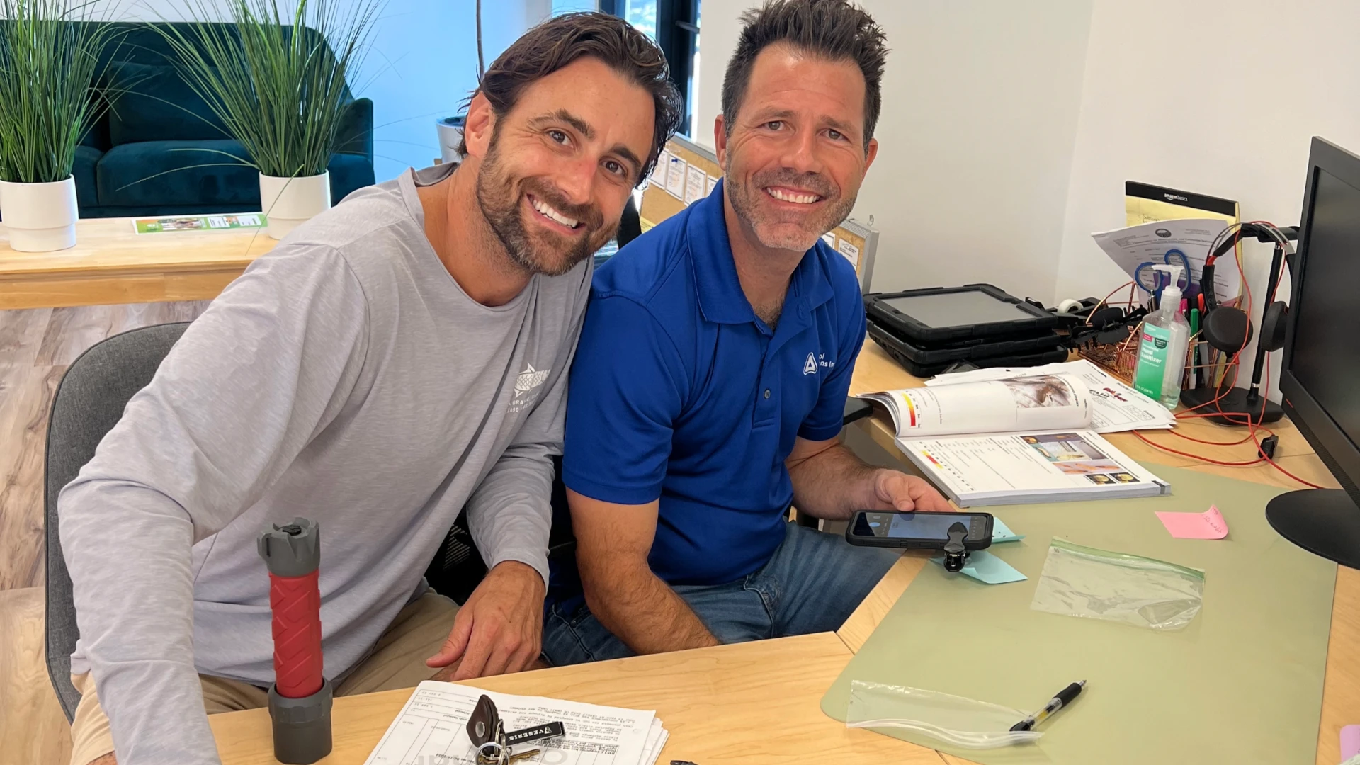 Greenhouse Owner Brenton Cloud (left) and Josh from Control Solutions (right) discovered Asian subterranean termite in Tampa, Fla.