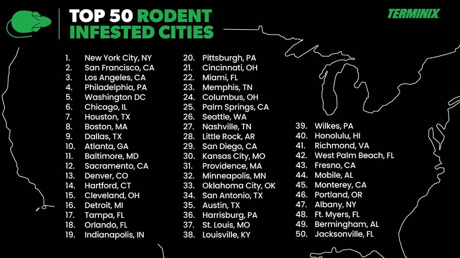 Terminix top rodent infested cities