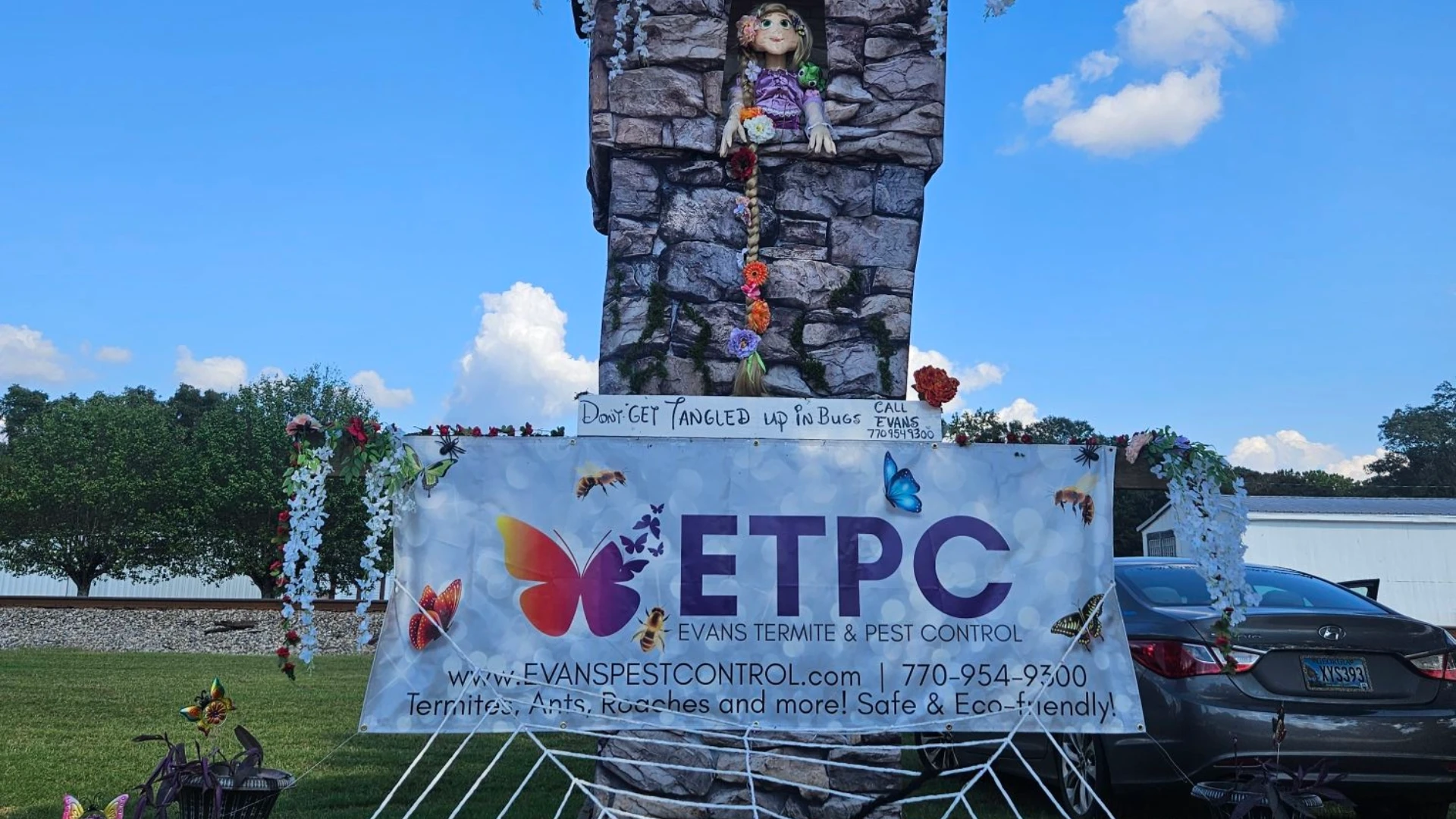 Evans Termite and Pest Control  "Don't get TANGLED in bugs!” display