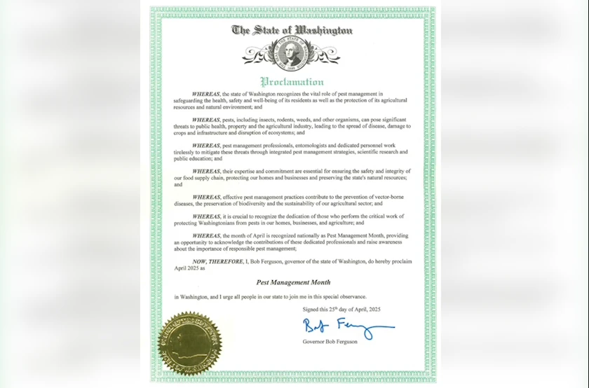Washington Governor Recognizes April as Pest Management Month