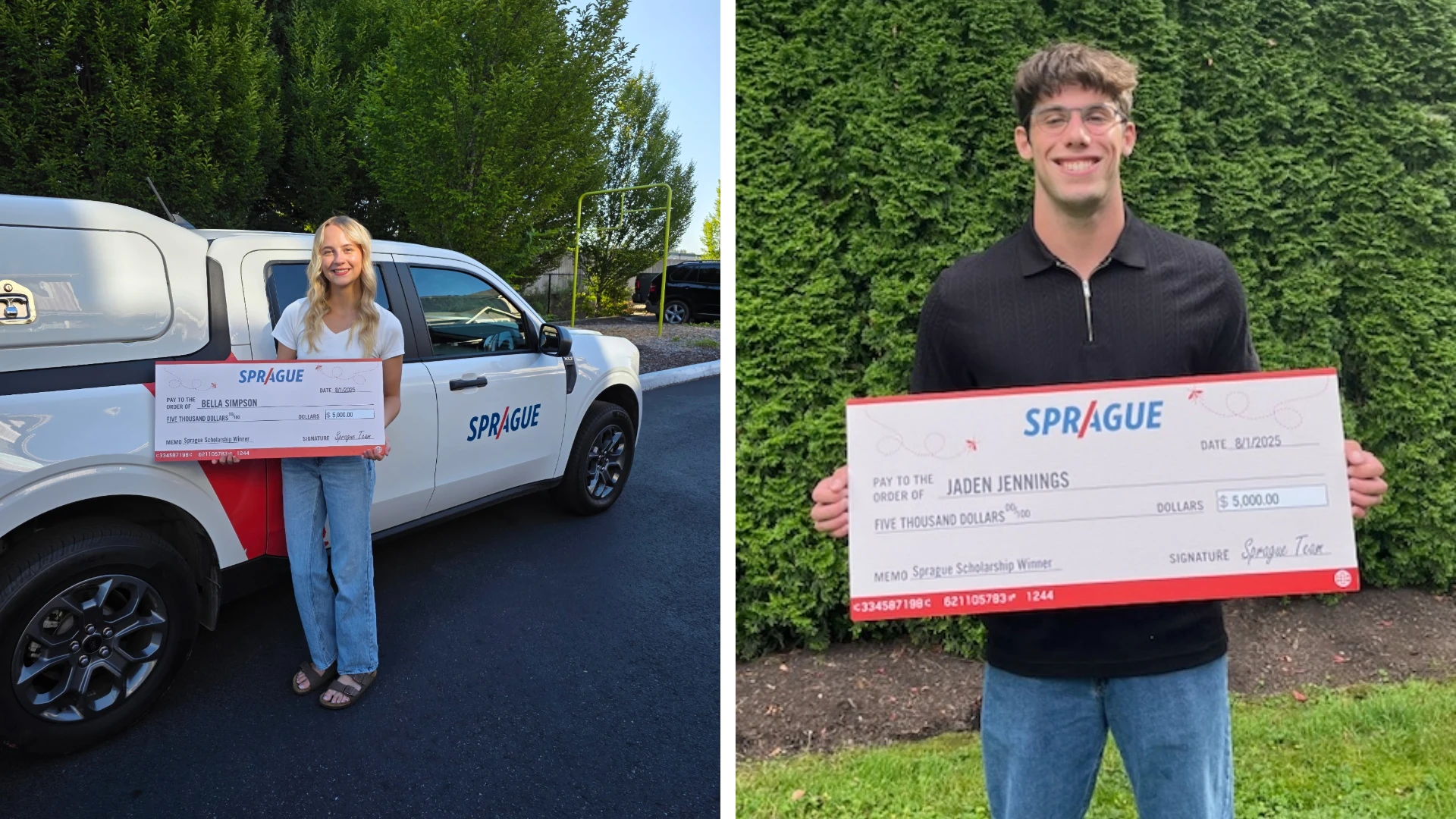 Sprague Awards Scholarships to Two Washington Students